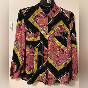 Apt. 9 Pink Black pattern blouse XL
